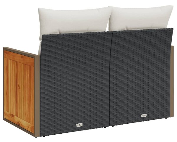 2 személyes fekete polyrattan kerti kanapé párnával