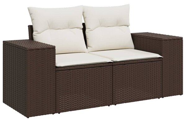 2 személyes barna polyrattan kerti kanapé párnával