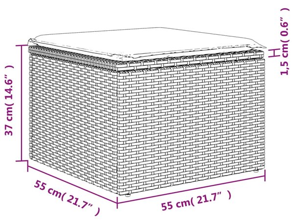 5 részes fekete polyrattan kerti kanapészett párnákkal