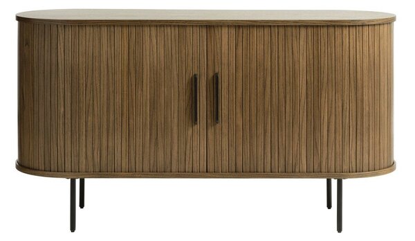 Barna alacsony komód tolóajtóval, tölgyfa dekorral 140x76 cm Nola – Unique Furniture