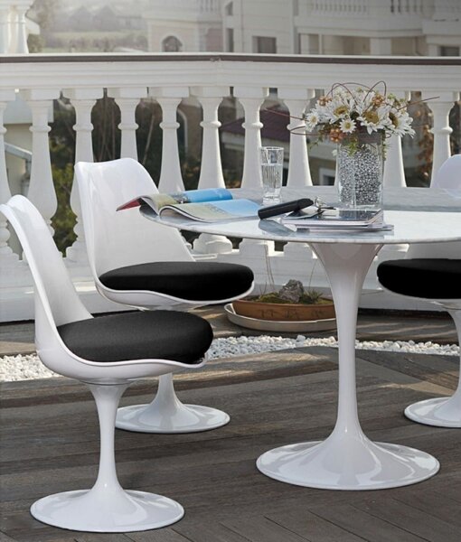 King Home Tulip Marble 90 Kerek Étkezőasztal Carrara Márvány Fehér