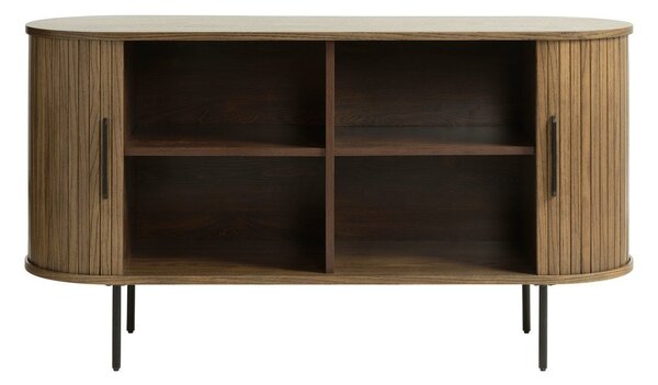 Barna alacsony komód tolóajtóval, tölgyfa dekorral 140x76 cm Nola – Unique Furniture