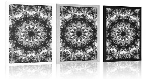 Poszter Mandala érdekes elemekkel fekete fehérben