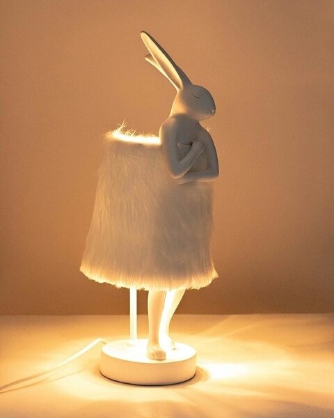 KARE Rabbit Fur Asztali Lámpa Műgyanta Fehér Ezüst 50cm