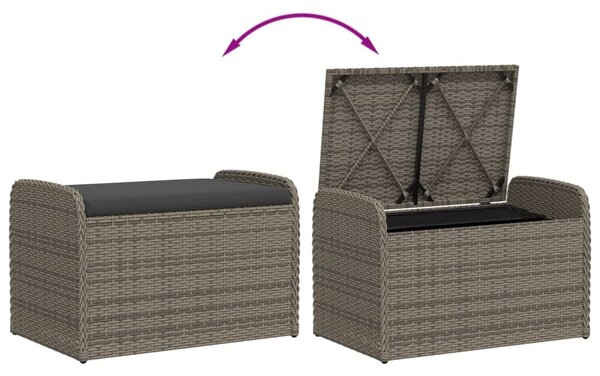 Szürke polyrattan tárolópad párnával 80 x 51 x 52 cm