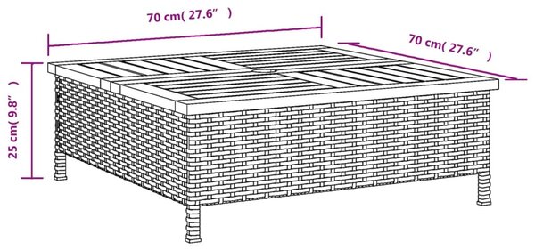 Szürke polyrattan és akácfa kerti asztal 70 x 70 x 25 cm