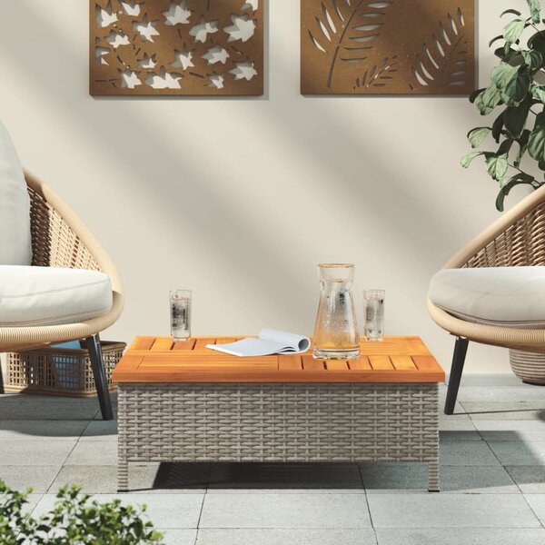 Szürke polyrattan és akácfa kerti asztal 70 x 70 x 25 cm