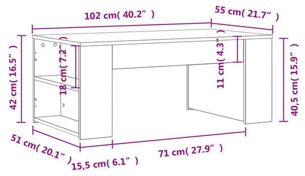 Fekete szerelt fa dohányzóasztal 102 x 55 x 42 cm
