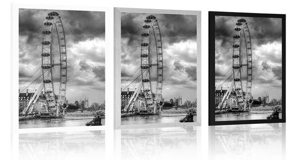 Poszter egyedülálló London és a Temze folyó fekete fehérben