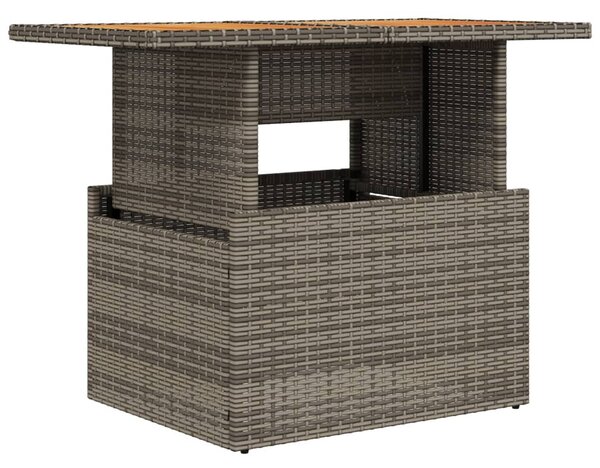 Szürke polyrattan és akácfa kerti asztal 100 x 55 x 73 cm