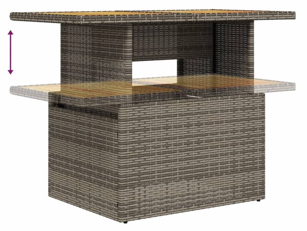 Szürke polyrattan és akácfa kerti asztal 100 x 55 x 73 cm