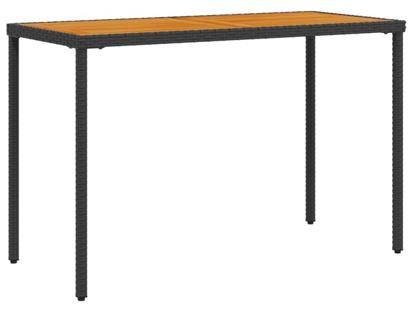 Fekete polyrattan akácfa lapos kerti asztal 115x54x74 cm