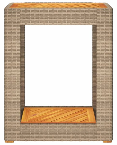 Bézs polyrattan kerti kisasztal fa asztallappal 60x40x75 cm