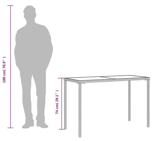 Szürke polyrattan üveglapos kerti asztal 115x54x74 cm