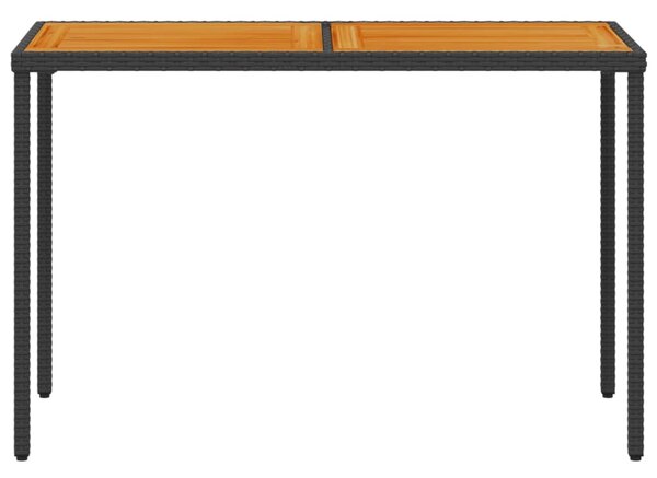 Fekete polyrattan akácfa lapos kerti asztal 115x54x74 cm