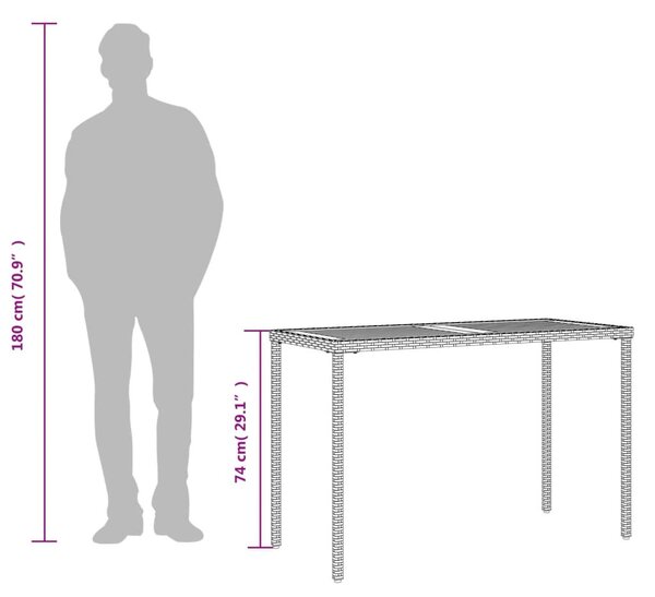 Fekete polyrattan akácfa lapos kerti asztal 115x54x74 cm