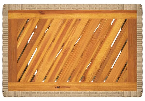 Bézs polyrattan kerti kisasztal fa asztallappal 60x40x75 cm