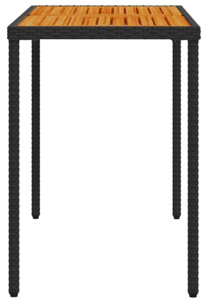 Fekete polyrattan akácfa lapos kerti asztal 115x54x74 cm