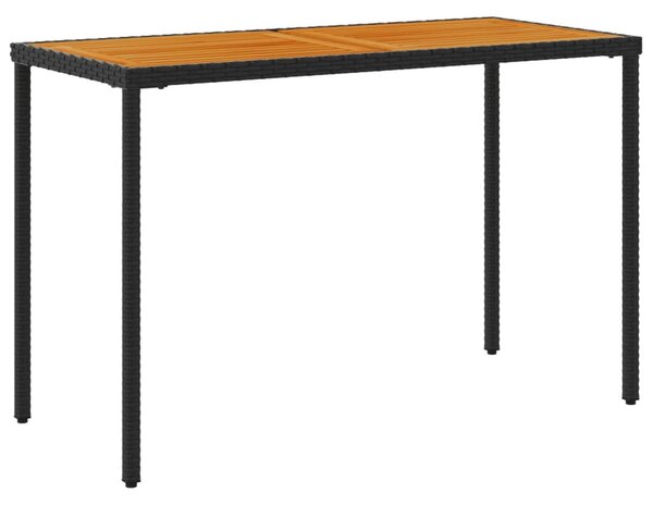 Fekete polyrattan akácfa lapos kerti asztal 115x54x74 cm