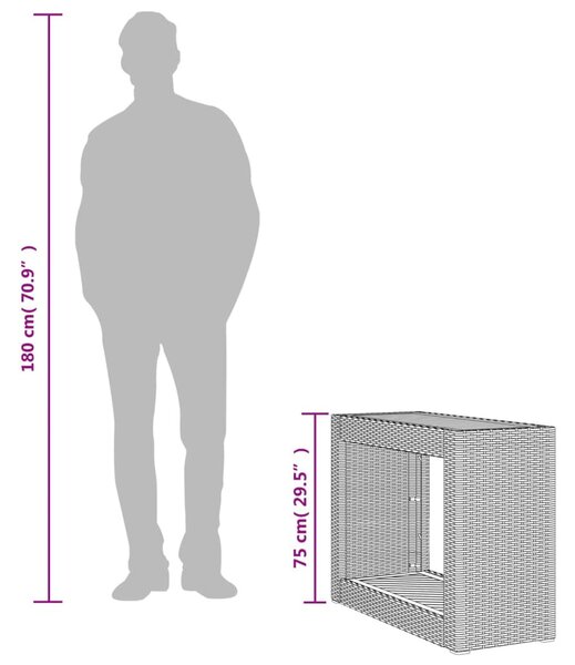 Szürke polyrattan falapos kerti asztal 100x40x75 cm
