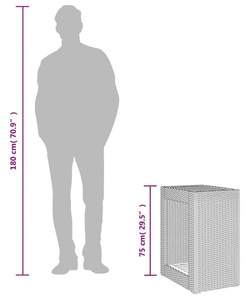 Bézs polyrattan kerti kisasztal fa asztallappal 60x40x75 cm