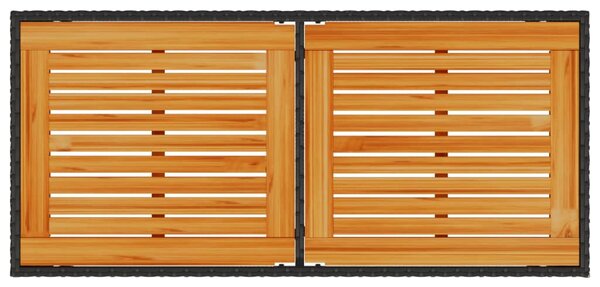 Fekete polyrattan akácfa lapos kerti asztal 115x54x74 cm