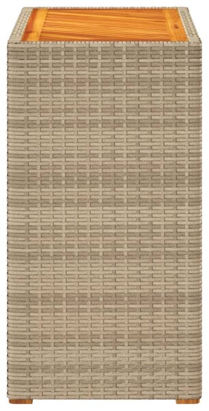 Bézs polyrattan kerti kisasztal fa asztallappal 60x40x75 cm