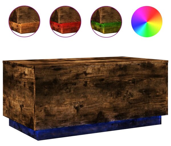 Füstös tölgy színű dohányzóasztal LED-lámpákkal 90x50x40 cm