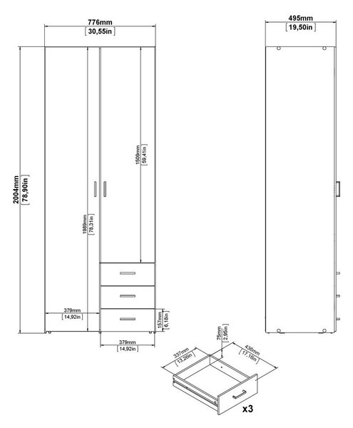 Fehér ruhásszekrény 78x200 cm Space – Tvilum