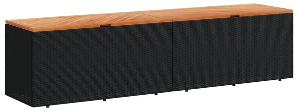 Fekete polyrattan és akácfa kerti tárolóláda 220 x 50 x 54 cm
