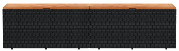 Fekete polyrattan és akácfa kerti tárolóláda 220 x 50 x 54 cm