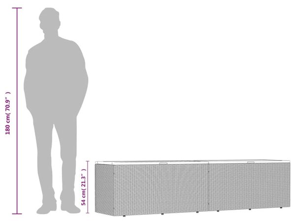 Szürke polyrattan és akácfa kerti tárolóláda 220 x 50 x 54 cm