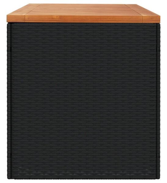 Fekete polyrattan és akácfa kerti tárolóláda 220 x 50 x 54 cm