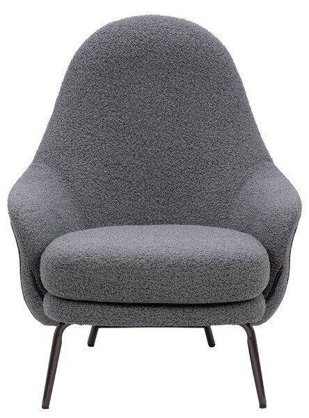 King Home Lobby Teddy Bouclé Fotel Szürke Fekete Acél