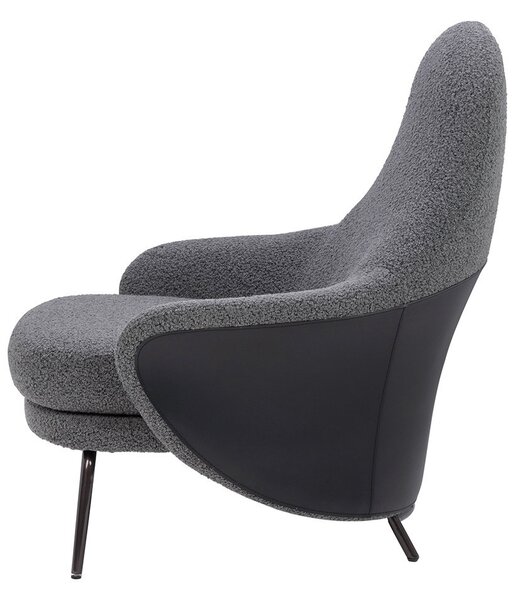 King Home Lobby Teddy Bouclé Fotel Szürke Fekete Acél