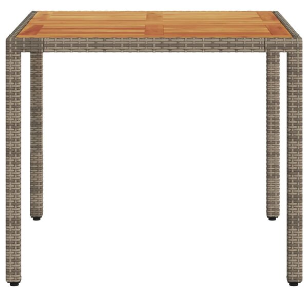 Szürke polyrattan kerti asztal akácfa lappal 90 x 90 x 75 cm