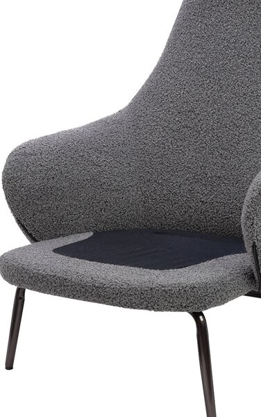 King Home Lobby Teddy Bouclé Fotel Szürke Fekete Acél