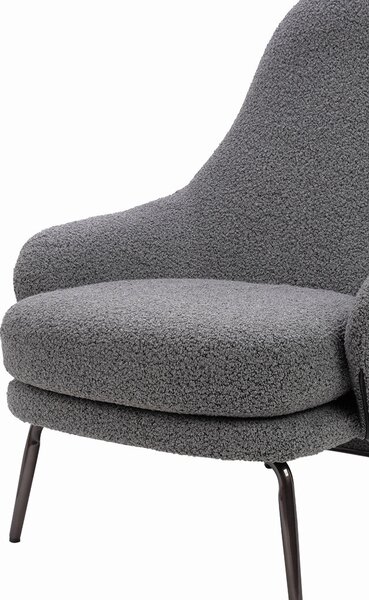 King Home Lobby Teddy Bouclé Fotel Szürke Fekete Acél