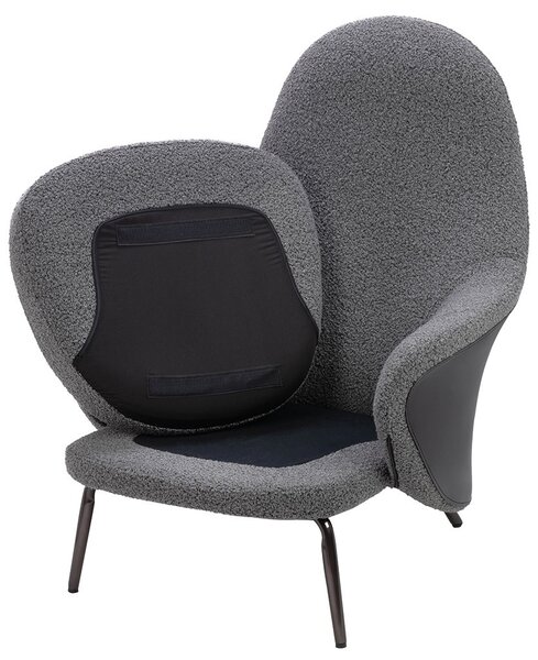 King Home Lobby Teddy Bouclé Fotel Szürke Fekete Acél