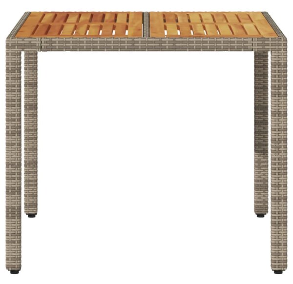 Szürke polyrattan kerti asztal akácfa lappal 90 x 90 x 75 cm