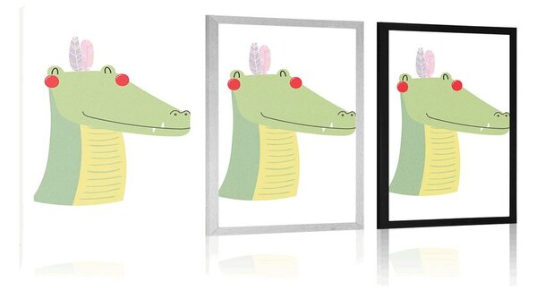 Poszter aranyos krokodíl tollakkal