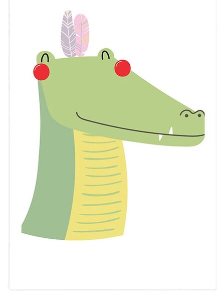 Poszter aranyos krokodíl tollakkal