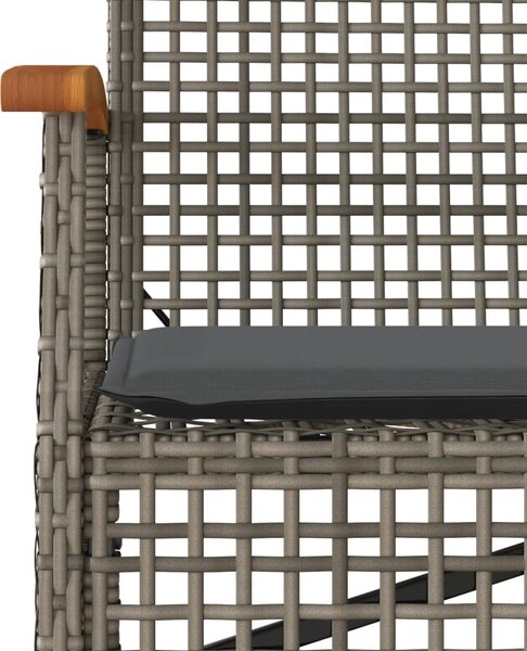 Szürke polyrattan és akácfa kerti pad párnával