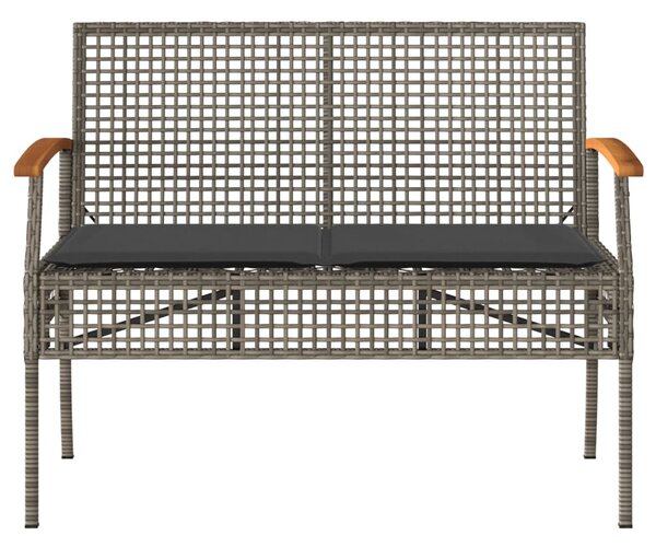 Szürke polyrattan és akácfa kerti pad párnával