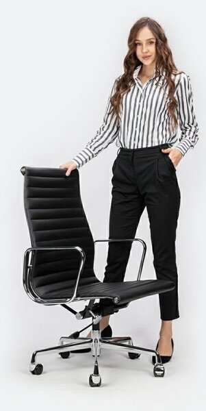 King Home Aeron Prestige Plus Irodai Szék Valódi Bőr Fekete Króm