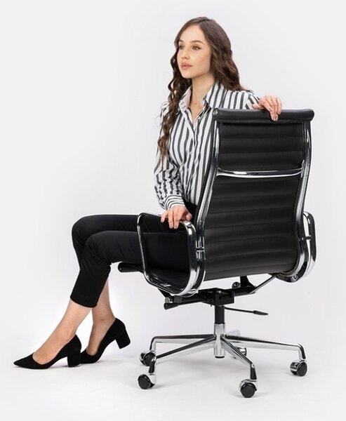 King Home Aeron Prestige Plus Irodai Szék Valódi Bőr Fekete Króm