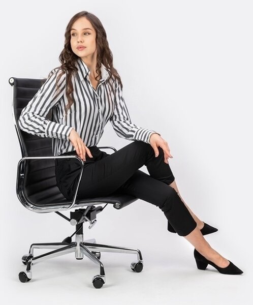 King Home Aeron Prestige Plus Irodai Szék Valódi Bőr Fekete Króm