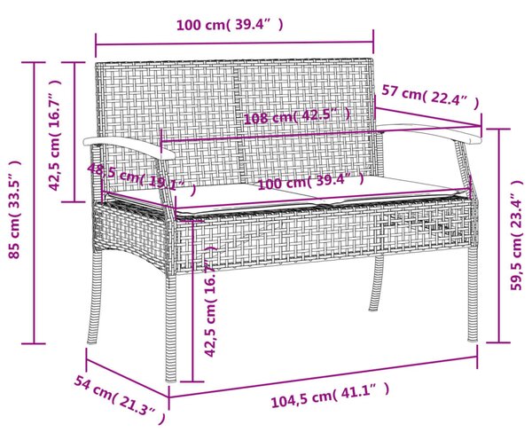Szürke polyrattan és akácfa kerti pad párnával