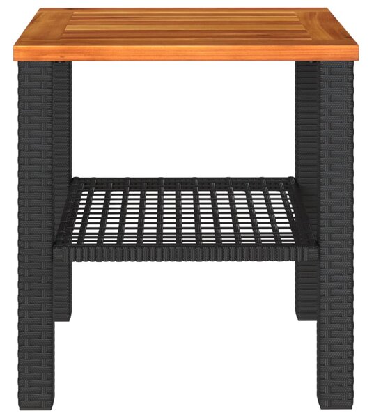 Fekete polyrattan és akácfa kerti asztal 40 x 40 x 42 cm