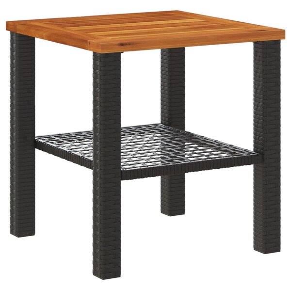 Fekete polyrattan és akácfa kerti asztal 40 x 40 x 42 cm